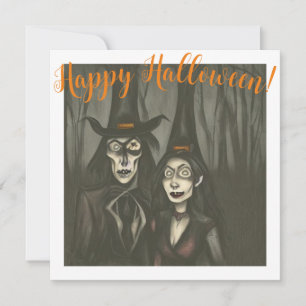 Ein Vampir und eine Hexe an Halloween Karte