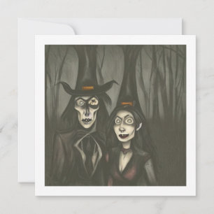 Ein Vampir und eine Hexe in Halloween Karte