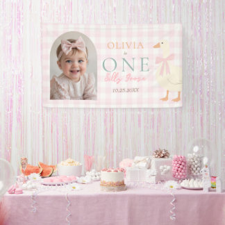 Ein verrückter Gänse-Pink-Bow-Mädchen-1.-Geburtsta Banner