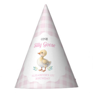 Ein verrückter Gänse-Pink-Gingham-Mädchen-Erstgebu Partyhütchen
