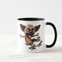 Ein verrückter Rollerhund und Skateboard. Tasse