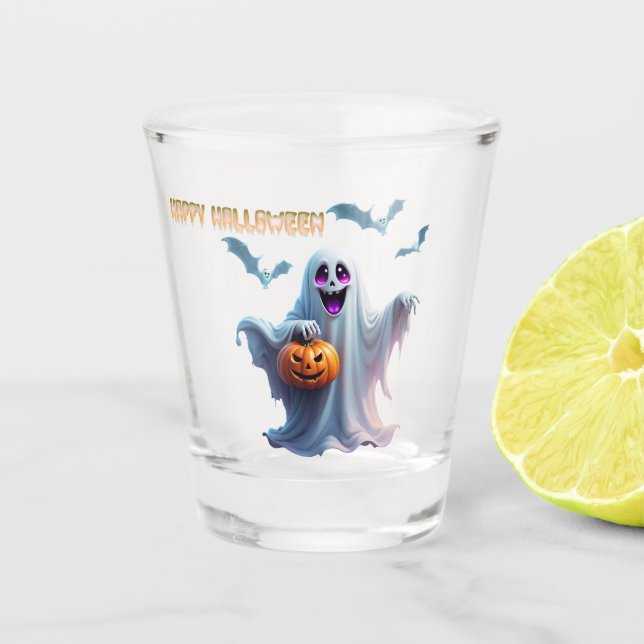 Ein verzaubertes Halloween-Design vermittelt. Schnapsglas (Vorderseite)