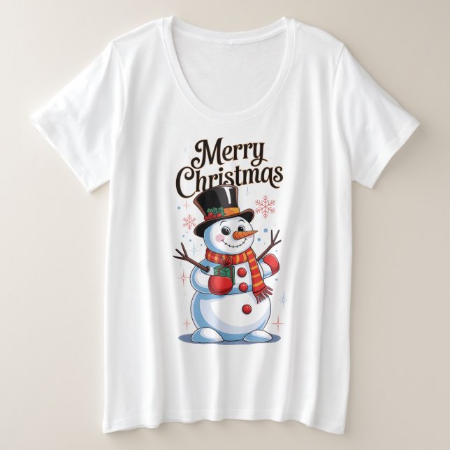 Ein verzaubertes Weihnachten: ein lächelnder Schne Große Größe T-Shirt (Design vorne)