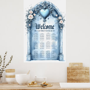 Ein verzierter, hellblauer Bogen mit Blumenakzente Poster