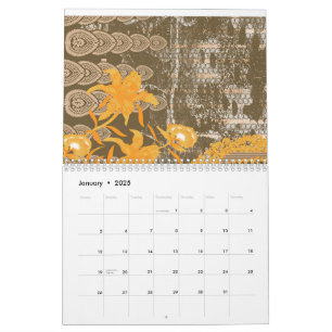 Ein verziertes Blumenmotiv mit Blattmotiv auf brau Kalender
