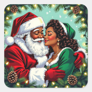 Ein vintage Weihnachtsmann und Weihnachtsfrau Weih Quadratischer Aufkleber
