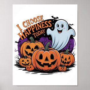 Ein Vintager Halloween-Geist, eine Kürbisillustrie Poster