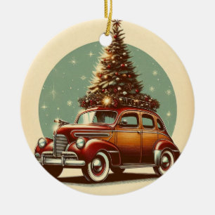 Ein Vintager Oldtimer-Weihnachtsbaum Keramik Ornament