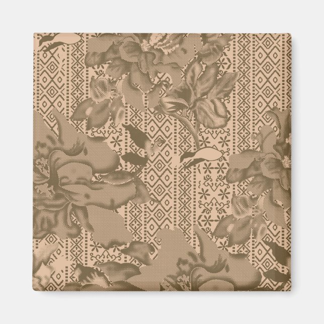 Ein Vintages Blumenmuster mit aufwändiger brauner  Magnet (Vorne)