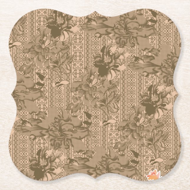 Ein Vintages Blumenmuster mit aufwändiger brauner  Untersetzer (Vorderseite)