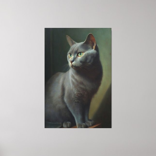 Ein Vintages Ölgemälde einer russischen Blauen Kat Leinwanddruck (Vorderseite)