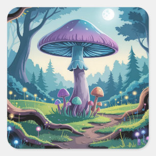 Ein violetter Pilz Quadratischer Aufkleber