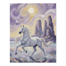 Ein violettes Pferd in einer violetten Wüste.