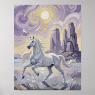 Ein violettes Pferd in einer violetten Wüste. Poster