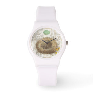 Ein Vogelnest mit einem grünen Ei Armbanduhr
