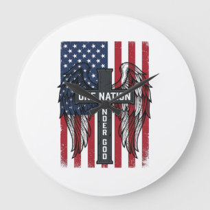 Ein Volk unter Gott Patrioten Kreuz Flügel Shirt_1 Große Wanduhr