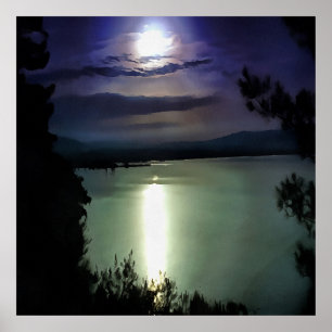 Ein Vollmond, der die ästhetische Kunst der Ägäis  Poster