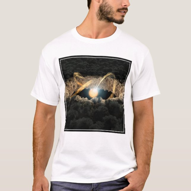 Ein von einer protoplanetären Diskette umgebener S T-Shirt (Vorderseite)
