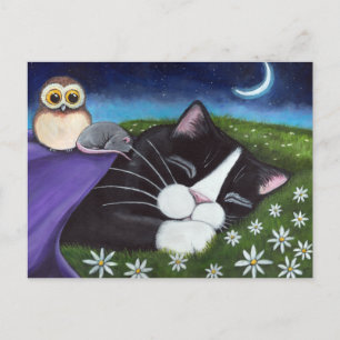 Ein wachsames Auge Fantasy Tuxedo Cat Art Postkarte