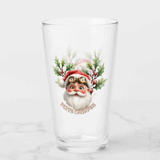 Ein wahnsinniger Steampunk-Weihnachtsmann Glas (Vorderseite)