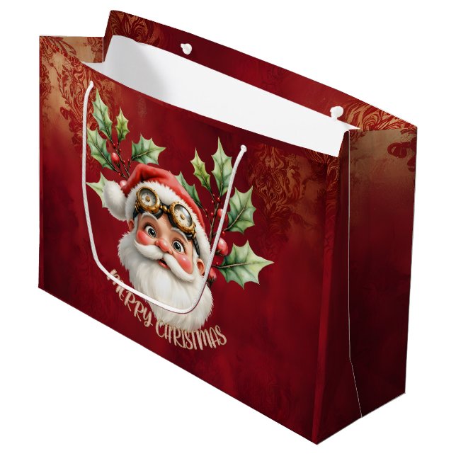 Ein wahnsinniger Steampunk-Weihnachtsmann Große Geschenktüte (Vorderseite Schrägansicht)