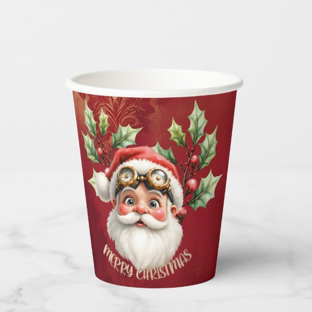 Ein wahnsinniger Steampunk-Weihnachtsmann Pappbecher (Vorderseite)