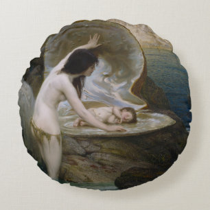 Ein Wasserbaby gefunden in einer Muschel von einer Rundes Kissen