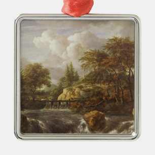 Ein Wasserfall in einer felsigen Landschaft, Silbernes Ornament