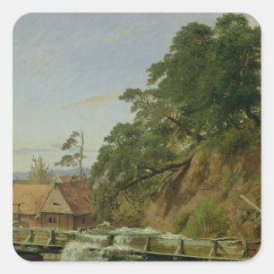 Ein Watermill in Christiania, c.1834 Quadratischer Aufkleber