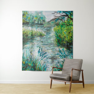 Ein Weg entlang der See-Aquarell-Wand-Tapisserie Wandteppich