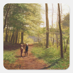 Ein Weg im Wald Quadratischer Aufkleber