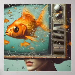Ein weiblicher Goldfisch TV-Kopf Retro für jeden A Poster