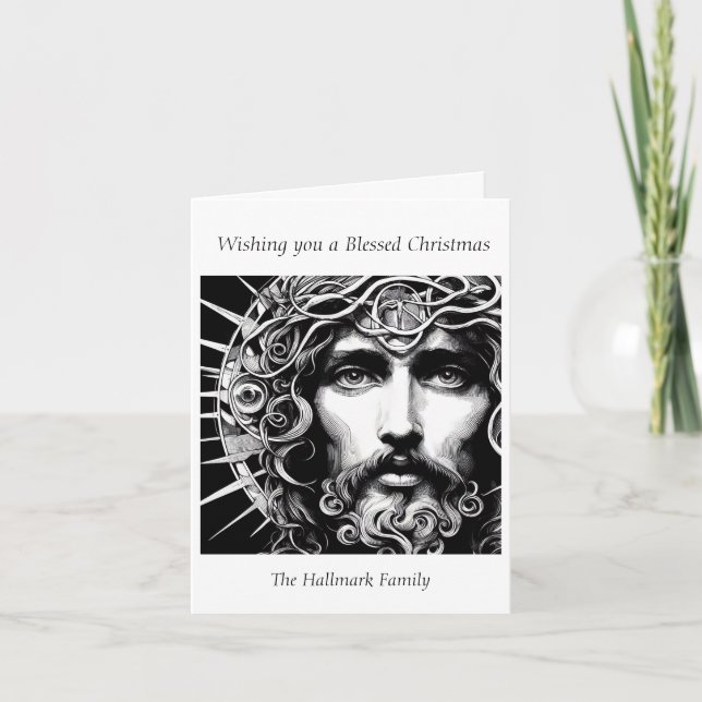 Ein Weihnachts-Jesus-Portrait in Etched Grace Karte (Vorderseite)