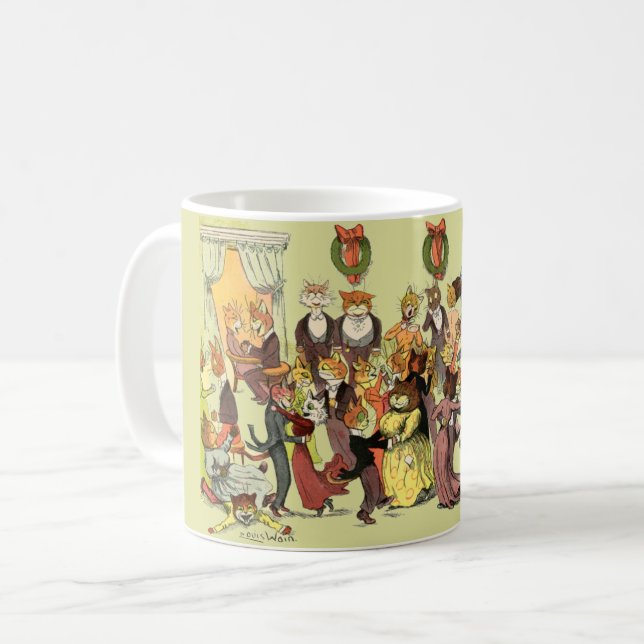 Ein Weihnachtsball in Catsville von Louis Wain Kaffeetasse (Vorderseite Links)