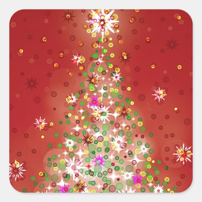 Ein Weihnachtsbaum, der leuchtet. Quadratischer Aufkleber (Vorderseite)