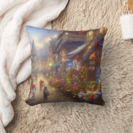 Ein Weihnachtsdorf Fantasy Snowy Landschaft Kissen