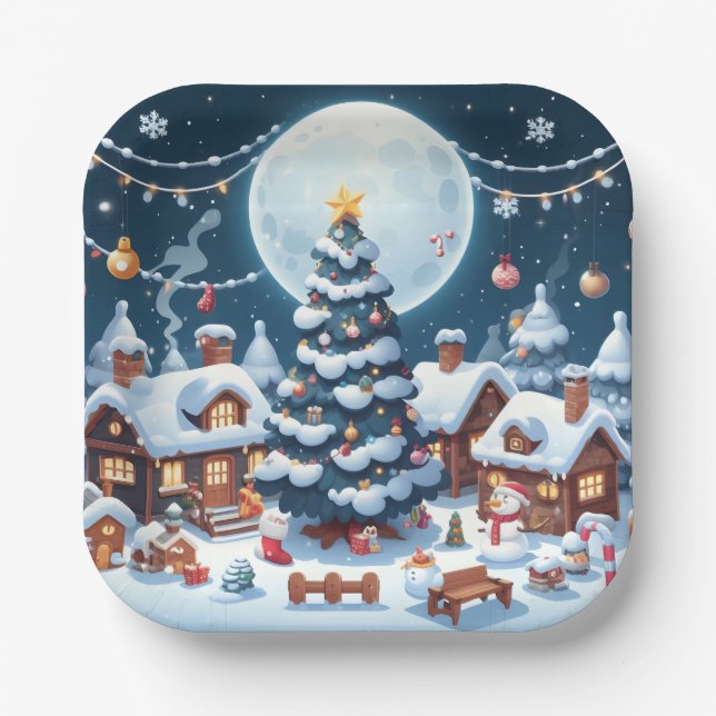 Ein Weihnachtsdorf Pappteller (Vorderseite)