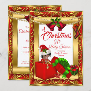 Ein Weihnachtsgeschenk Boy Girl Babydusche Red Gol Einladung