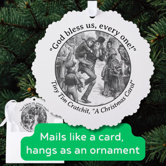 Ein Weihnachtslied Bob Cratchit und Tiny Tim Ornament Karte