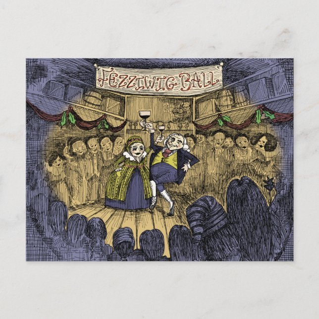 Ein Weihnachtslied: Fezziwig Ball - Weihnachtskart Feiertagspostkarte (Vorderseite)