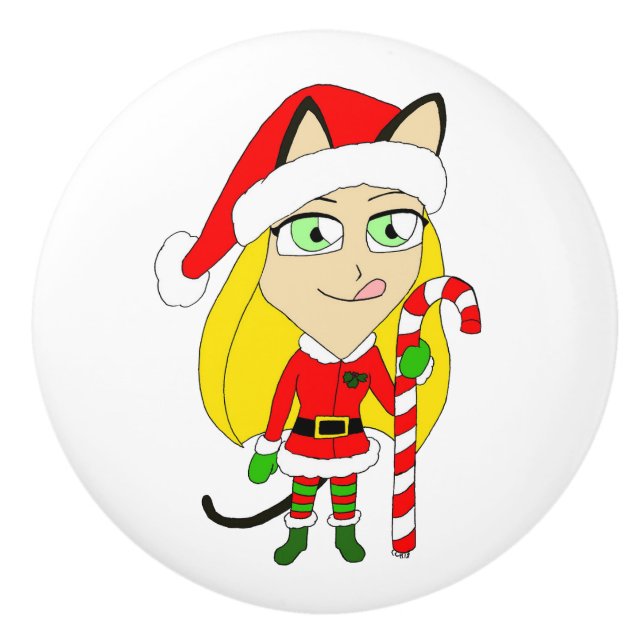ein Weihnachtsmädchen Keramikknauf (Vorderseite)