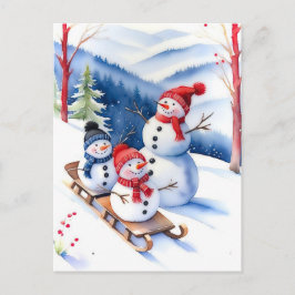Ein Weihnachtsschneemann an einem kalten und schne Postkarte