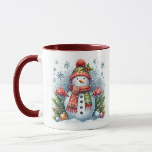 Ein Weihnachtsschneemann auf einer Kälte und Schne Tasse