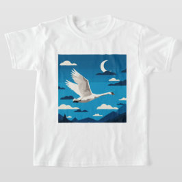 Ein weißer Schwan, der am Nachthimmel fliegt T-Shirt