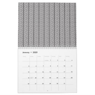 Ein weißes und graues geometrisches Muster füllt d Kalender