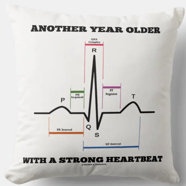 Ein weiteres Jahr älter mit einem starken Herzschl Kissen (Throw pillow featuring normal sinus rhythm on electrocardiogram for anyone's birthday!)