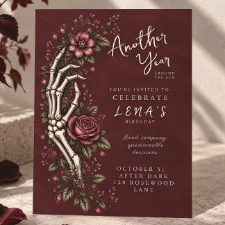 Ein weiteres Jahr Skelett-Hand Dunkle Floral Gebur Einladung