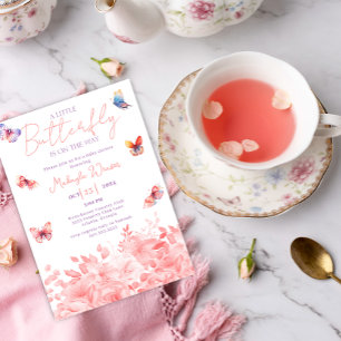 ein wenig Butterfly Lila rosa Blume Babydusche Einladung
