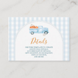 Ein wenig Pumpkin Blue Truck Baby Dusche Detail Begleitkarte