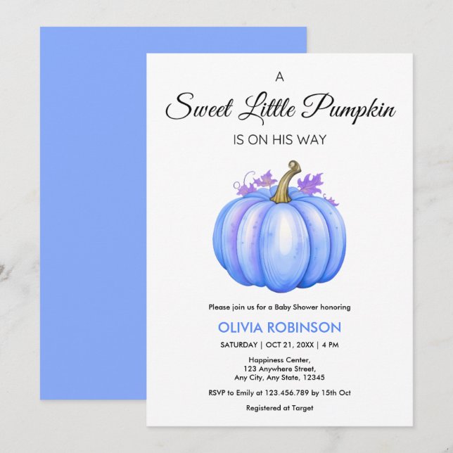 Ein wenig Pumpkin Herbst Blue Boy Baby Dusche Einladung (Vorne/Hinten)